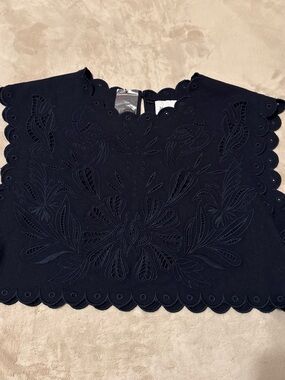 MARBLE Navy Scalloped Embroidered Camisole
